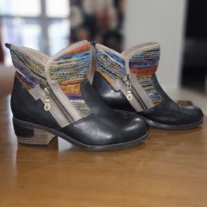 Elite By Corkys Kayla Women's Ankle Block Heel Leather Boot Woven Southwest Sz 6